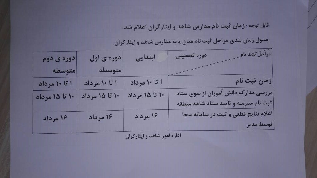 زمان پیش ثبت نام مدارس شاهد شهرستان بویراحمد اعلام شد